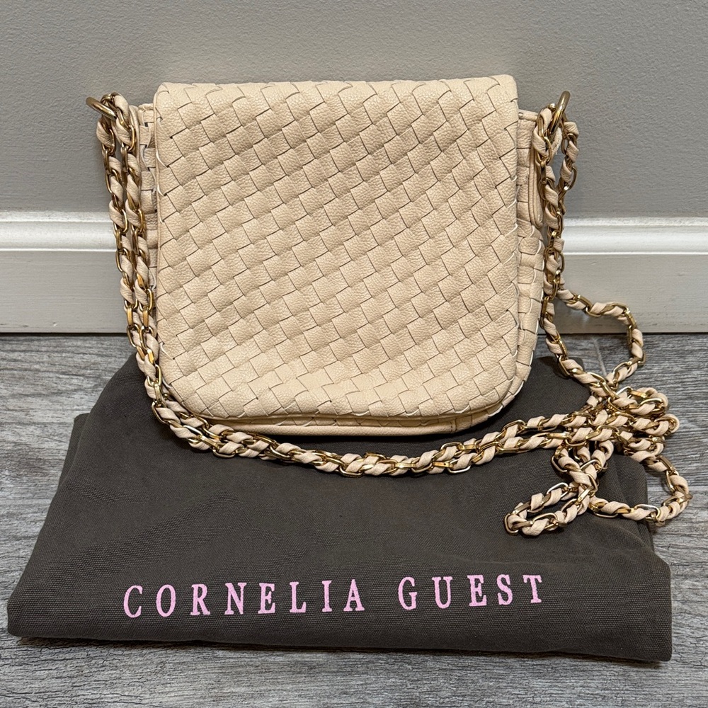 Cream Woven Crossbody with Braided Chain